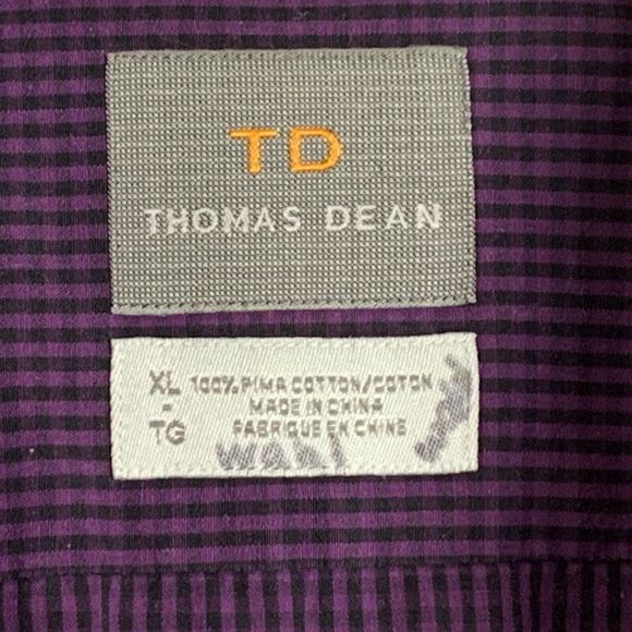 Thomas Dean Button Up Shirt Men Size XL Purple Check Flip Cuff ￼Pima Cotton - Picture 5 of 11